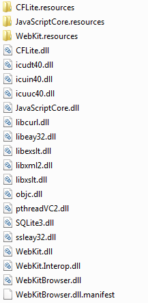 Перечень файлов в папке Debug Kit2 Браузер на WebKit